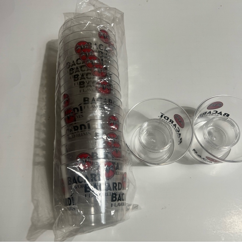Bacardi Flavored Rums - Lot of 20 Logo Plastic Shot Cups - Sample Cups...NEW